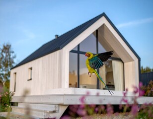 Parrot Black and White House Interior with Minimal Monochrome Decor