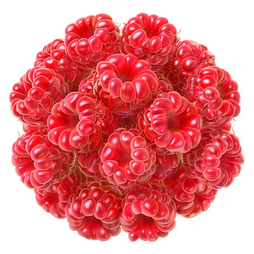 Cluster of Fresh Red Raspberries Isolated on White Background