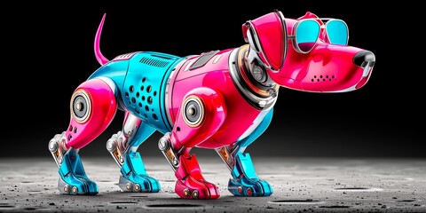 Futuristic robot dachshund with sunglasses in a cool studio setting