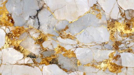 Fototapeta premium The artwork showcases a stunning marble surface featuring intricate patterns of white and gray, accentuated by striking gold veining. This design evokes luxury and elegance.