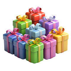Colorful gift boxes with ribbons isolated on transparent background