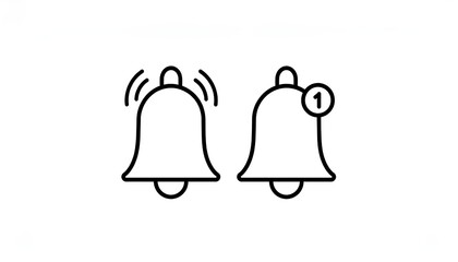 Simple Black Line Art Bell Notification Icons, Set of Icon