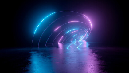 Abstract neon lines shining against a dark background.