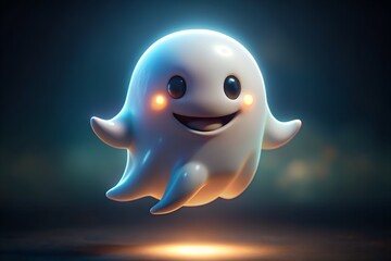 Cute Kawaii Ghost with Glowing Cheeks