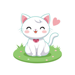A cartoon illustration of a white cat on white background.