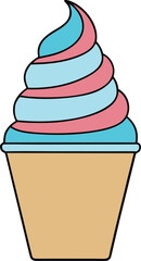 Delicious soft serve ice cream served in a vibrant colored striped disposable cup