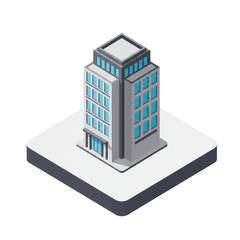 Modern isometric vector of an office building representing business infrastructure, corporate headquarters, or commercial property concepts.