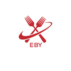 Modern EBY Fork Logo Design for Restaurant or Food Business Branding. EBY Letter Logo.
