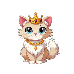 an illustration of a cat wearing a crown and collar, royal  princess cat on white background