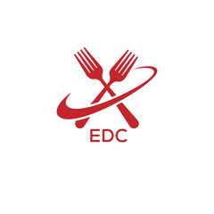 Modern EDC Fork Logo Design for Restaurant or Food Business Branding. EDC Letter Logo.

