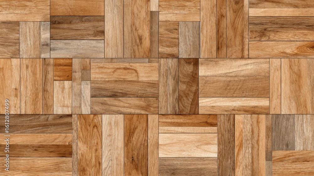 Aufkleber this flooring features an intricate pattern of wooden planks with varying shades and textures, creat