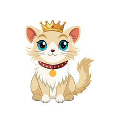 an illustration of a cat wearing a crown and collar, royal cat, prince cat