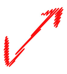 Red squiggle arrow pointing upwards and to right. Bold red check mark symbol with a thick jagged line