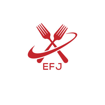 Modern EFJ Fork Logo Design for Restaurant or Food Business Branding. EFJ Letter Logo.
