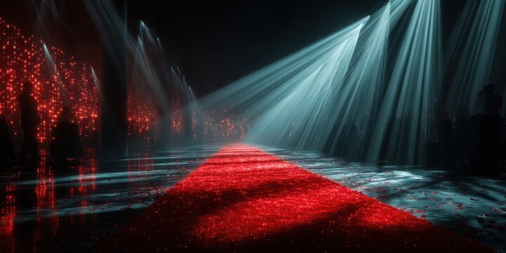 Spectacular red carpet event takes place under dramatic lighting in urban venue during night - Powered by Adobe