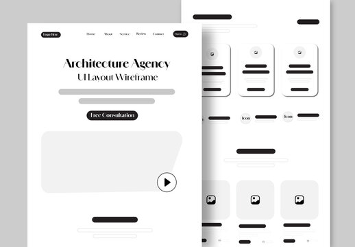 Architecture Agency Landing Page UI Layout Wireframe