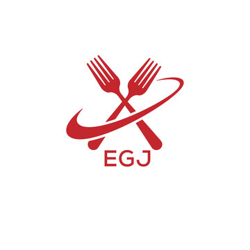 Modern EGJ Fork Logo Design for Restaurant or Food Business Branding. EGJ Letter Logo.
