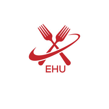 Modern EHU Fork Logo Design for Restaurant or Food Business Branding. EHU Letter Logo.

