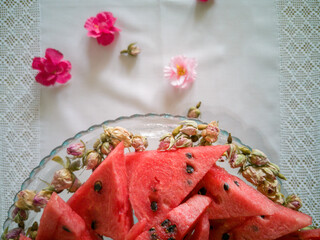 Fresh Watermelon Slices on Elegant Table Setting