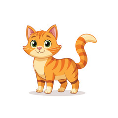 Adorable cartoon orange tabby cat with big expressive eyes sitting patiently isolated on a white background