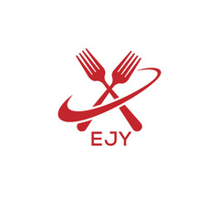 Modern EJY Fork Logo Design for Restaurant or Food Business Branding. EJY Letter Logo.
