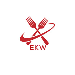 Modern EKW Fork Logo Design for Restaurant or Food Business Branding. EKW Letter Logo.
