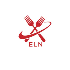 Modern ELN Fork Logo Design for Restaurant or Food Business Branding. ELN Letter Logo.
