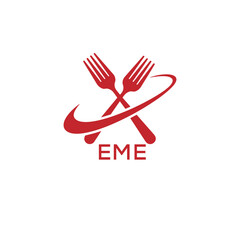 Modern EME Fork Logo Design for Restaurant or Food Business Branding. EME Letter Logo.
