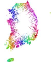 Rainbow sketch outline map of South Korea 