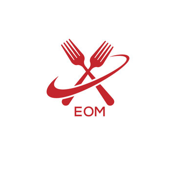 Modern EOM Fork Logo Design for Restaurant or Food Business Branding. EOM Letter Logo.

