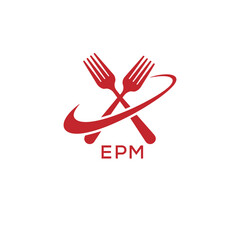 Modern EPM Fork Logo Design for Restaurant or Food Business Branding. EPM Letter Logo.

