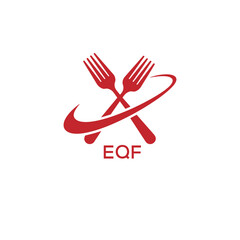 Modern EQF Fork Logo Design for Restaurant or Food Business Branding. EQF Letter Logo.
