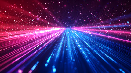 Obraz premium Abstract radiant light trails representing rapid technology flow with smooth highway motion depicted in dramatic blue and pink hues creating a sleek, high-speed conceptual backdrop
