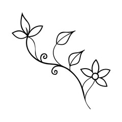 Black floral vine with leaves and flower black and white