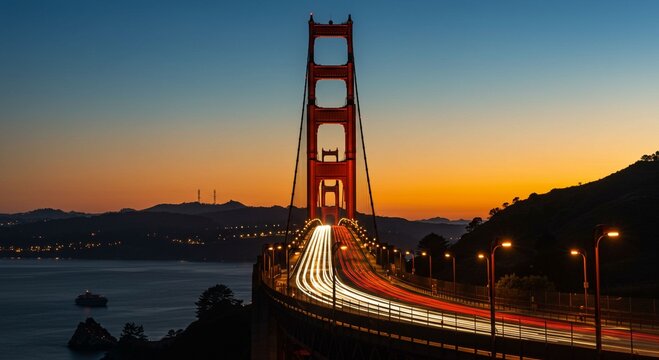 Golden gate bridge sunset traffic