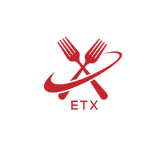 Modern ETX Fork Logo Design for Restaurant or Food Business Branding. ETX Letter Logo.

