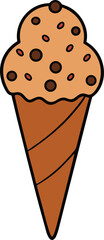 Delicious chocolate chip ice cream cone with crunchy flakes illustration