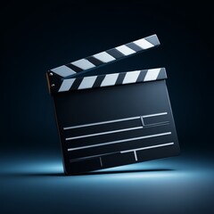 Fototapeta premium A close-up shot of a classic movie clapperboard, isolated against a dark background, ready to capture the next scene. This clapperboard evokes the excitement and artistry of filmmaking
