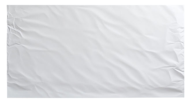 Blank white paper with soft wrinkles isolated on transparent background