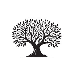 Naklejka premium Black and white minimalist illustration of a stylized tree with many leaves nature
