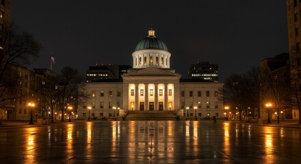 Fototapeta premium Government building nighttime reflection