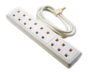 A white multisocket extension cord power strip isolated on transparent background