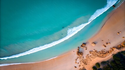 Aerial View of Pristine Tropical Beach with Turquoise Waves and Golden Sand