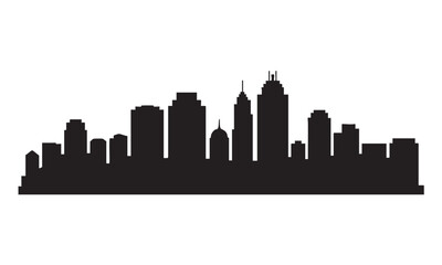 Naklejka premium Black and white silhouette of a city skyline with varied building heights urban cityscape