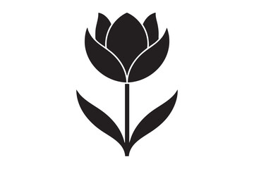 Black and white silhouette of a single tulip flower with stem and leaves single flower