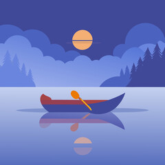Serene canoe journey under a twilight sky
