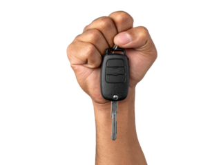 Hand holding car key remote black background, Isolated On White Background, Png Transparent