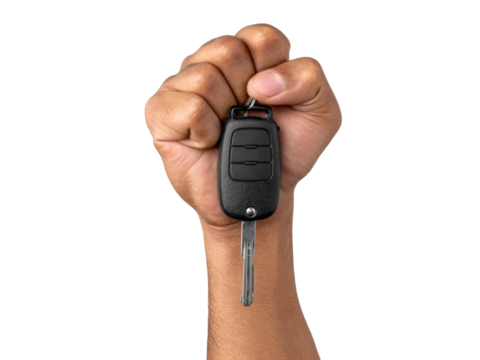 Hand holding car key remote black background, Isolated On White Background, Png Transparent