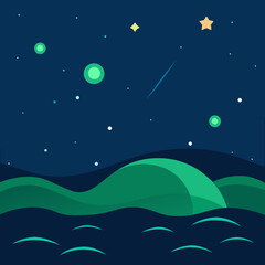 Fototapeta premium Stylized night landscape with stars and planets