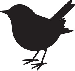 Black silhouette of a small bird standing on white background animal